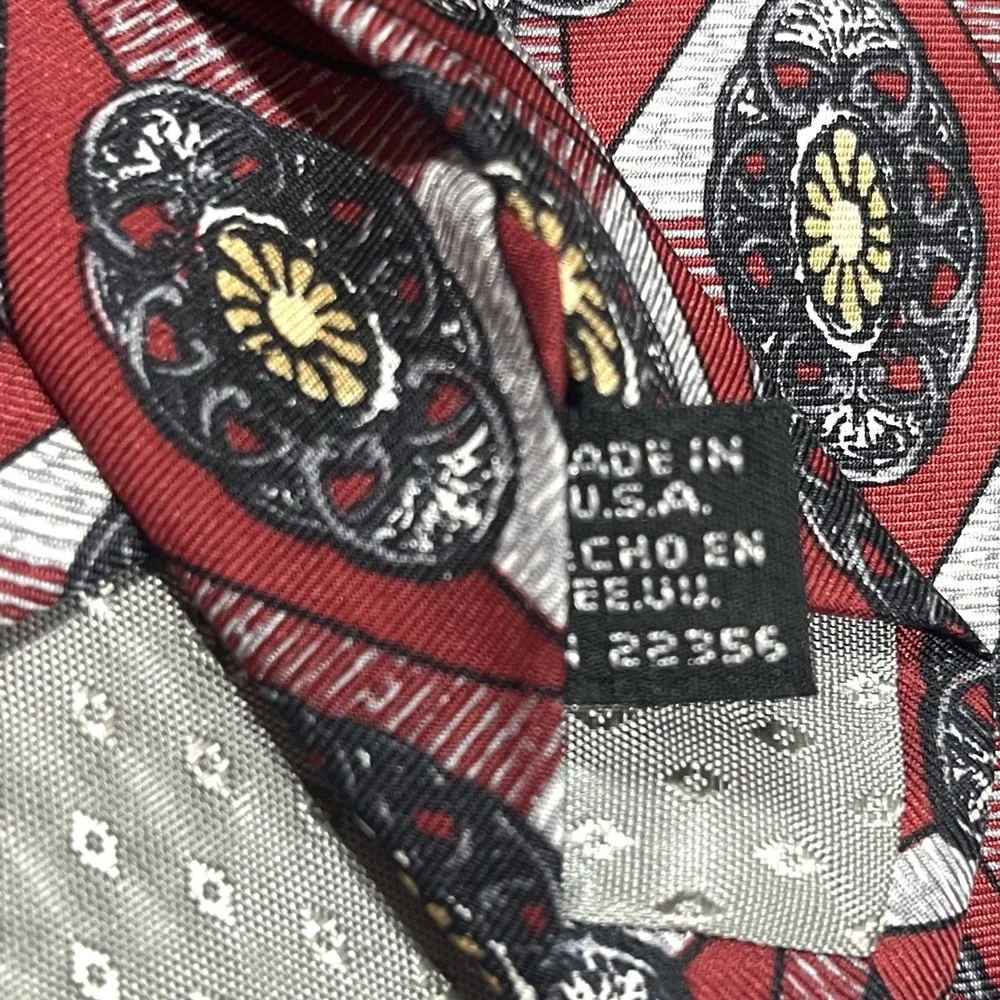 Vtg Givenchy Monsieur 100% Silk Luxury Necktie Red Medallion Print USA Made